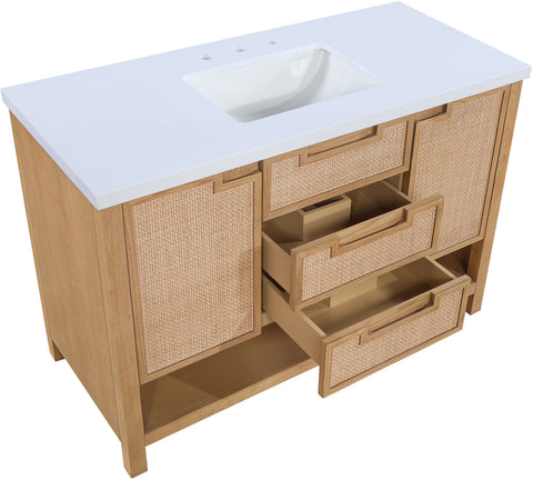 Bellamy 48" Natural Engineered Stone, Cane And Solid Wood Bathroom Vanity, 1 Piece