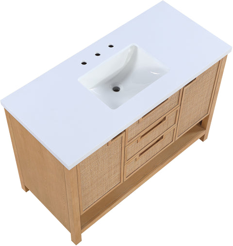 Bellamy 48" Natural Engineered Stone, Cane And Solid Wood Bathroom Vanity, 1 Piece