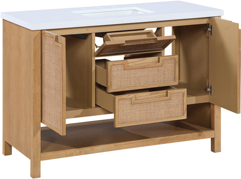 Bellamy 48" Natural Engineered Stone, Cane And Solid Wood Bathroom Vanity, 1 Piece