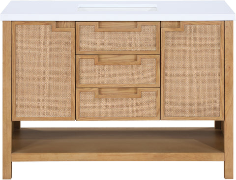 Bellamy 48" Natural Engineered Stone, Cane And Solid Wood Bathroom Vanity, 1 Piece