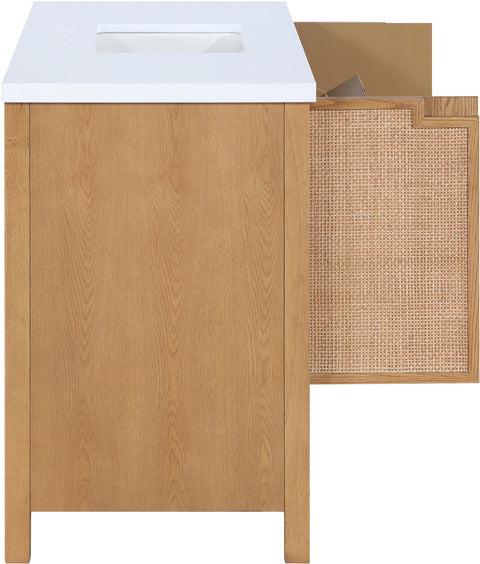 Bellamy 48" Natural Engineered Stone, Cane And Solid Wood Bathroom Vanity, 1 Piece