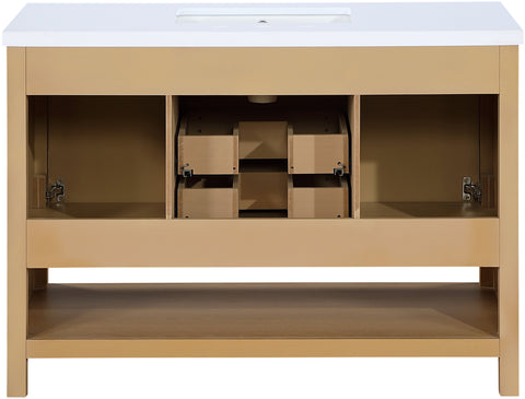 Bellamy 48" Natural Engineered Stone, Cane And Solid Wood Bathroom Vanity, 1 Piece