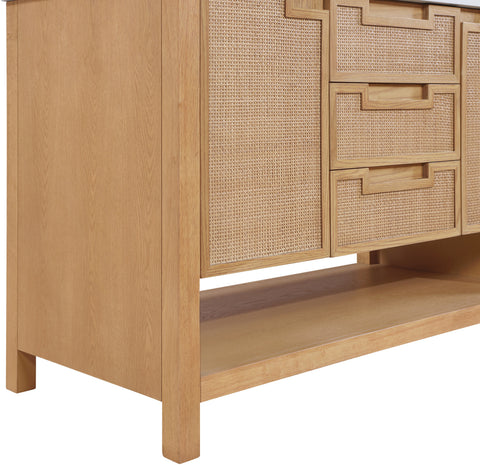 Bellamy 48" Natural Engineered Stone, Cane And Solid Wood Bathroom Vanity, 1 Piece
