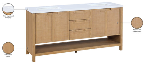 Bellamy 72" Natural Engineered Stone, Cane And Solid Wood Bathroom Vanity, 1 Piece
