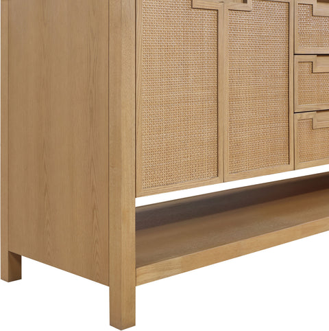 Bellamy 72" Natural Engineered Stone, Cane And Solid Wood Bathroom Vanity, 1 Piece