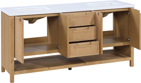 Bellamy 72" Natural Engineered Stone, Cane And Solid Wood Bathroom Vanity, 1 Piece