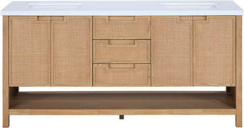 Bellamy 72" Natural Engineered Stone, Cane And Solid Wood Bathroom Vanity, 1 Piece