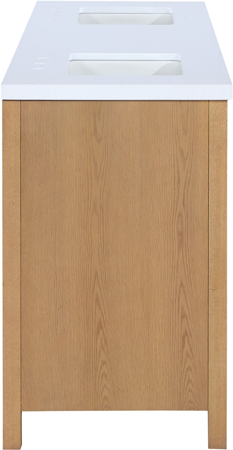 Bellamy 72" Natural Engineered Stone, Cane And Solid Wood Bathroom Vanity, 1 Piece