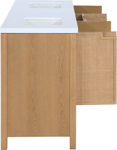 Bellamy 72" Natural Engineered Stone, Cane And Solid Wood Bathroom Vanity, 1 Piece
