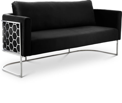 Arden 75.5" Black Velvet Upholstered Sofa, 1 Piece