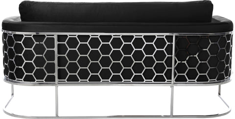 Arden 75.5" Black Velvet Upholstered Sofa, 1 Piece