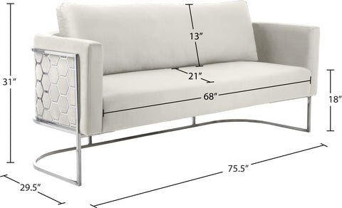 Arden 75.5" Cream Velvet Upholstered Sofa, 1 Piece