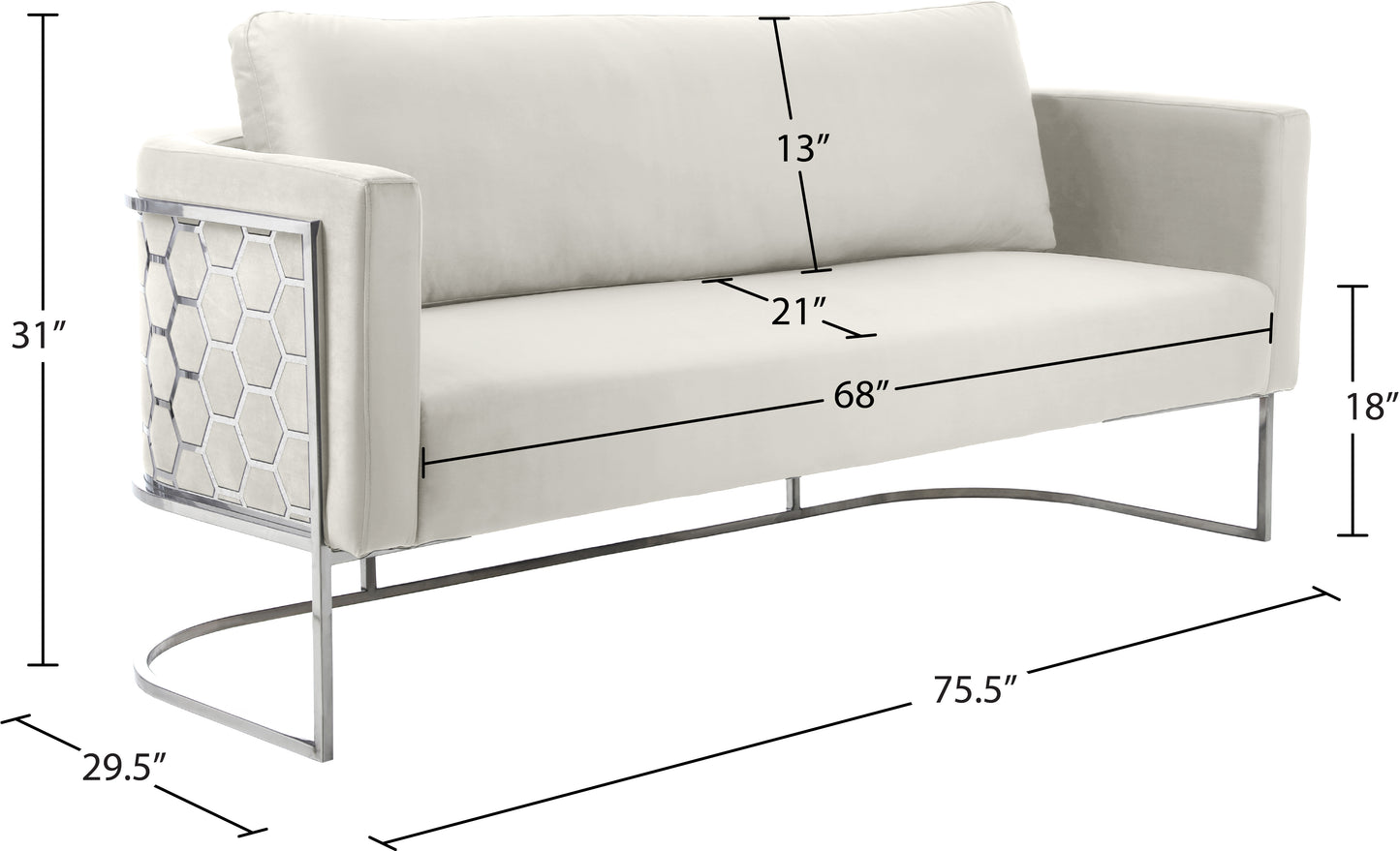 roy cream velvet sofa