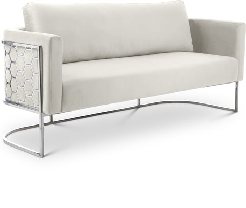 Arden 75.5" Cream Velvet Upholstered Sofa, 1 Piece