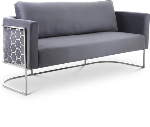 Arden 75.5" Grey Velvet Upholstered Sofa, 1 Piece