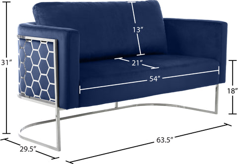 Arden 63.5" Navy Velvet Upholstered Loveseat, 1 Piece
