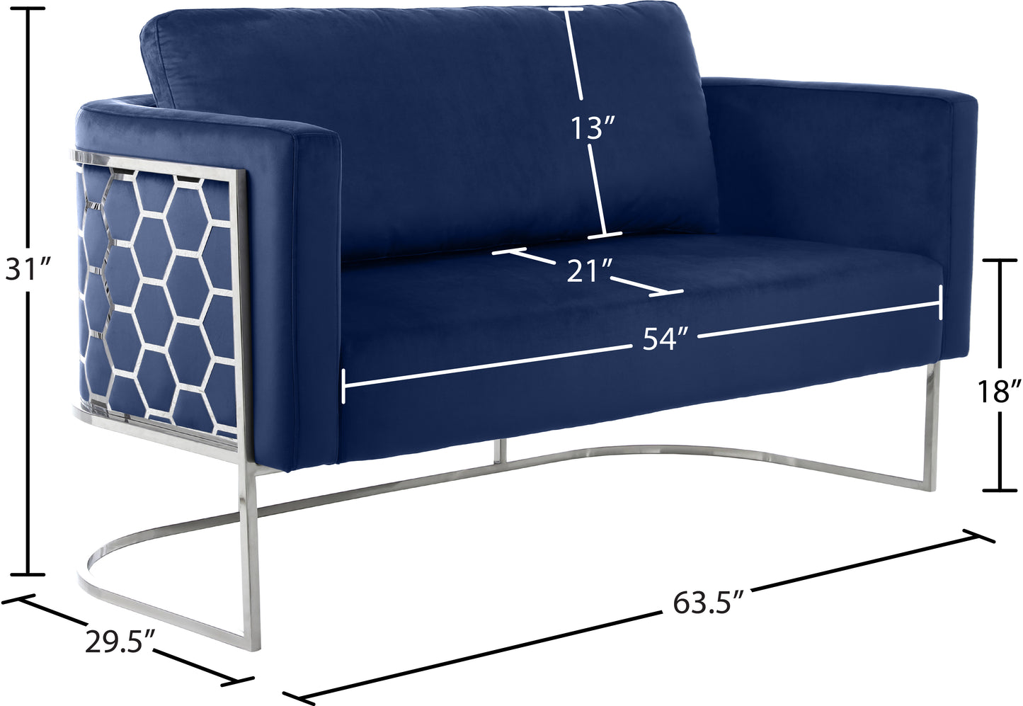 roy navy velvet loveseat