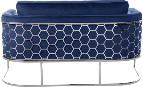 Arden 63.5" Navy Velvet Upholstered Loveseat, 1 Piece