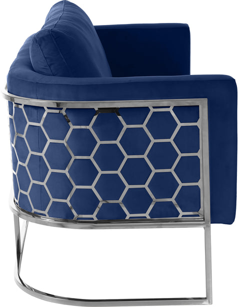 Arden 63.5" Navy Velvet Upholstered Loveseat, 1 Piece