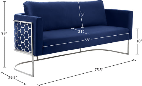 Arden 75.5" Navy Velvet Upholstered Sofa, 1 Piece
