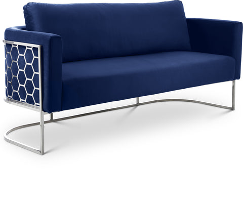 Arden 75.5" Navy Velvet Upholstered Sofa, 1 Piece