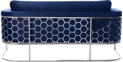 Arden 75.5" Navy Velvet Upholstered Sofa, 1 Piece