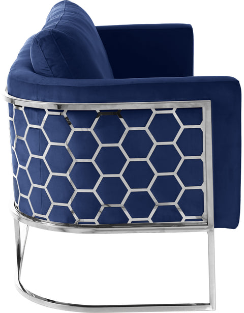 Arden 75.5" Navy Velvet Upholstered Sofa, 1 Piece