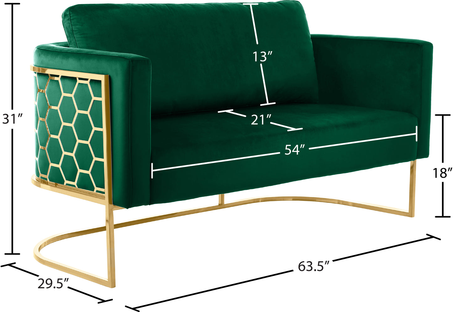 geneva green velvet loveseat l