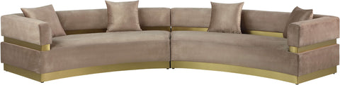 Rhea 148" Beige Velvet Upholstered Sectional, 2-Piece