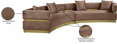 Rhea 148" Brown Velvet Upholstered Sectional, 2-Piece