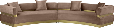 Rhea 148" Brown Velvet Upholstered Sectional, 2-Piece