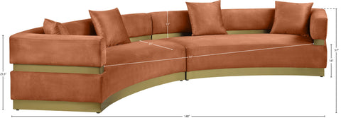 Rhea 148" Cognac Velvet Upholstered Sectional, 2-Piece