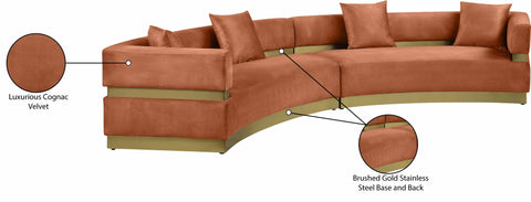 Rhea 148" Cognac Velvet Upholstered Sectional, 2-Piece