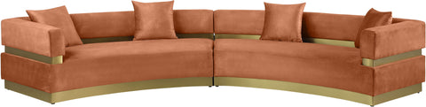 Rhea 148" Cognac Velvet Upholstered Sectional, 2-Piece