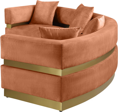 Rhea 148" Cognac Velvet Upholstered Sectional, 2-Piece