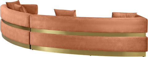 Rhea 148" Cognac Velvet Upholstered Sectional, 2-Piece