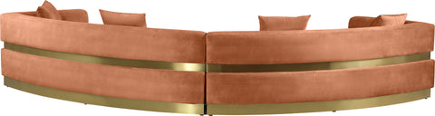 Rhea 148" Cognac Velvet Upholstered Sectional, 2-Piece
