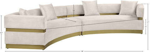 Rhea 148" Cream Velvet Upholstered Sectional, 2-Piece
