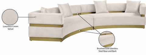 Rhea 148" Cream Velvet Upholstered Sectional, 2-Piece