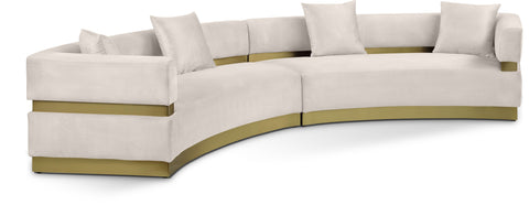 Rhea 148" Cream Velvet Upholstered Sectional, 2-Piece