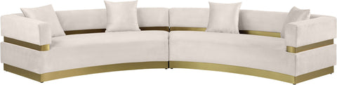 Rhea 148" Cream Velvet Upholstered Sectional, 2-Piece