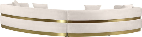 Rhea 148" Cream Velvet Upholstered Sectional, 2-Piece