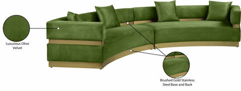 Rhea 148" Olive Velvet Upholstered Sectional, 2-Piece