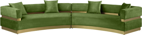 Rhea 148" Olive Velvet Upholstered Sectional, 2-Piece