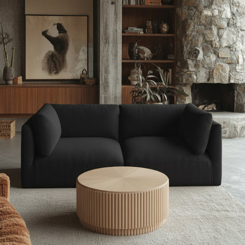 Hadley 76" Black Fabric Upholstered Sofa, 2-Piece