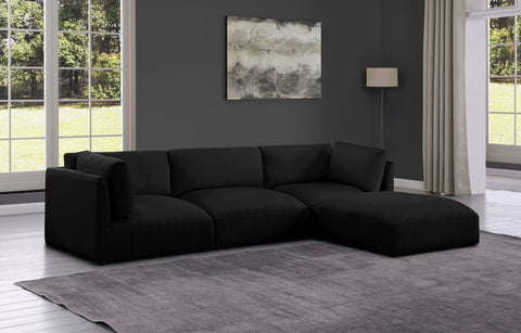 Hadley 114" Black Fabric Upholstered Sectional, 4-Piece