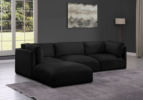 Hadley 114" Black Fabric Upholstered Sectional, 4-Piece