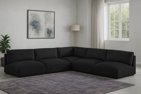 Hadley 114" Black Fabric Upholstered Sectional, 5-Piece