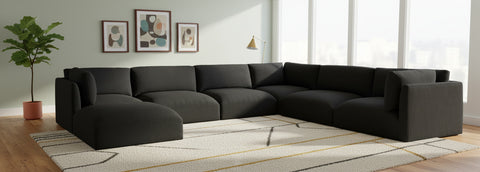 Hadley 152" Black Fabric Upholstered Sectional, 7-Piece