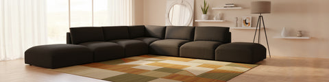 Hadley 152" Black Fabric Upholstered Sectional, 7-Piece (Style 2)